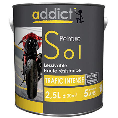 Peinture pour sol intérieur 2.5L blanc – Résine alkyde-uréthane – Pour béton, bois et fer – Anti-poussière et usure prématurée – Addict