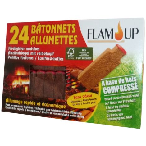 FLAM'UP 0500 ALLUME-FEU NATUREL BOIS COMPRESSE 24 BÂTONNETS SE0500