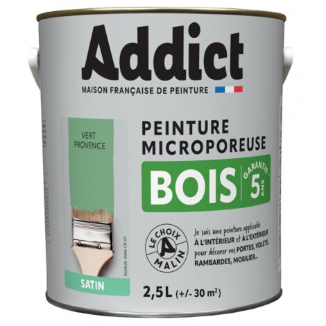 Peinture glycéro 2.5 Litres vert provence – Aspect satiné pour bois dur – Protection microporeuse intérieure et extérieure – Addict