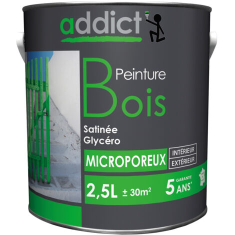 Peinture glycéro microporeuse 2.5L satin noir – Protection bois intérieur et extérieur – Régule l'humidité et durable – Addict