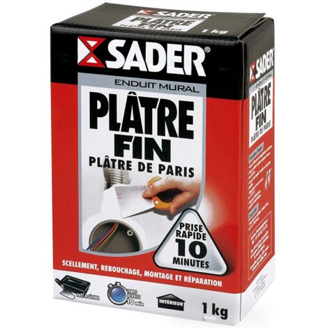 Sader – Plâtre fin blanc 1 kg – Prise rapide 10 min – Pour scellement et rebouchage sur béton, brique, plâtre – Finitions parfaites