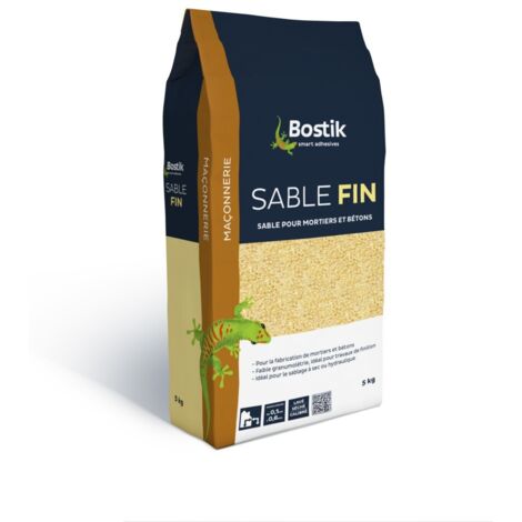 Bostik – Sable fin 5 kg – Sable lavé, séché et calibré – Granulométrie 0,1 mm à 0,6 mm – Pour mortiers de finition et sablage