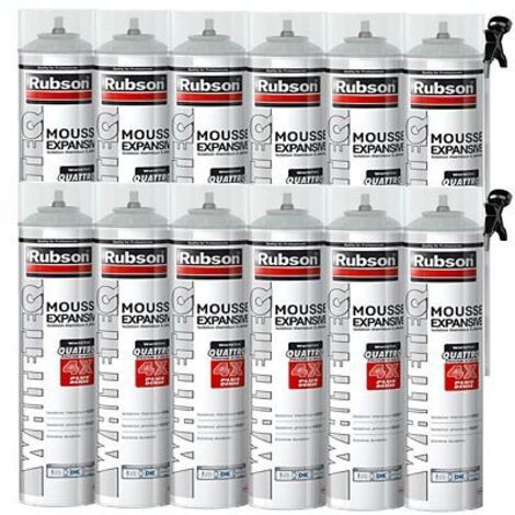 RUBSON Lot de 12 Mousse Expansive White Teq pour isolation Thermique et Phonique, Aérosol 750ml