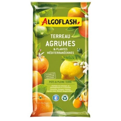 Terreau agrumes et plantes méditerranéennes 6l – Drainage optimal avec sable de rivière et pouzzolane – Pour plantation en pot – Algoflash (1/2)