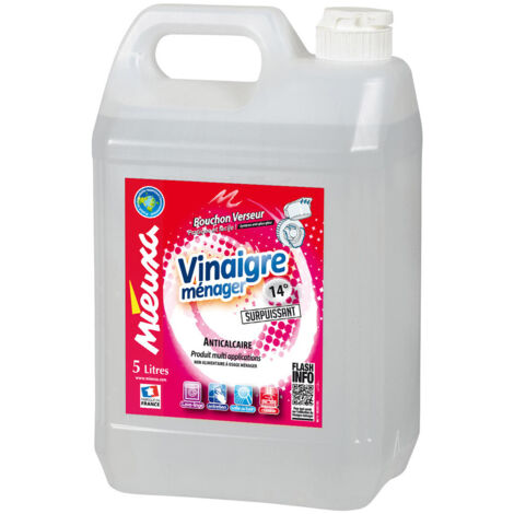 Vinaigre ménager surpuissant 5l – Nettoyant multi-usages 14° – Élimine calcaire et taches tenaces – Pour cuisine et salle de bain