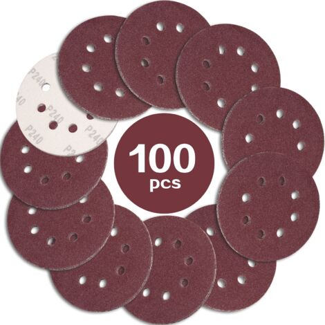 100 Stück 125 mm Schleifscheiben, Körnung 240, 8-Loch-Schleifpapier-Schleifscheiben, ideal zum Schleifen/Polieren für Exzenterschleifer (1/5)