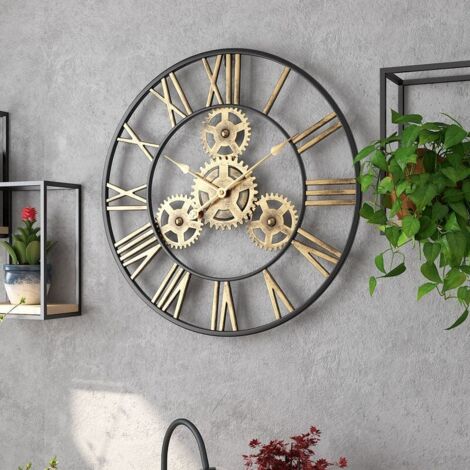 Wanduhr 60 Cm Mit 3D-Zahnrädern – Vintage-Industriedesign, Leise, Römische Ziffern – Für Wohnzimmer, Büro Oder Café.