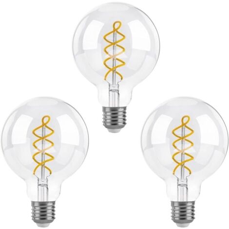 Dimmbare Edison-LED-Glühbirnen E27, G95 Vintage-LED-Glühbirne mit Spiralfaden, dekorative Glühbirne, 4 W (entspricht 40 W), Warmweiß 2700 K, 400 lm, klares Glas, 3er-Pack [Energieklasse F]