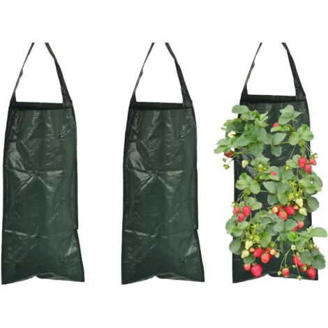 3 Stück Pflanzbeutel, 10 Löcher, atmungsaktive Pflanzbeutel, Erdbeer-Pflanzbeutel, vertikal hängender Pflanztopf für Erdbeeren, Tomaten, Gemüsepflanzen (dunkelgrün)