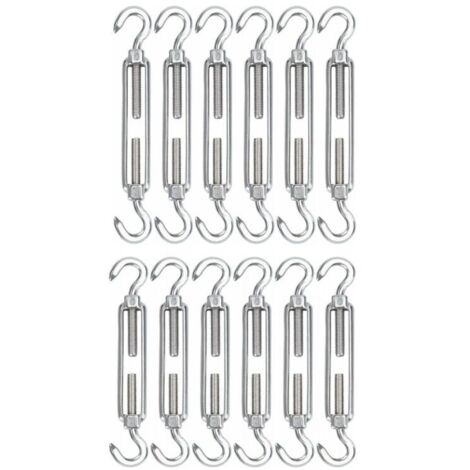 M5-Kabelspannschloss aus Edelstahl, 12er-Pack Drahtspannschlosshaken und -haken, verstellbarer Hochleistungsspannhaken und -haken für Seilkabeldrahtwäsche, Netz für Sonnenschutzinstallation