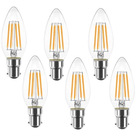 6er-Pack B15 LED-Bajonett-Vintage-Glühfaden-Kerzenglühbirnen C35, flimmerfreie Edison-Schraube – 4 W (entspricht 40 W), 400 lm, Warmweiß 2700 K, nicht dimmbar. [Energieklasse B] (1/5)