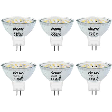 GU5.3 MR16 5W LED-Lampe, Neutralweiß 4000K, nicht dimmbar, 12V GU 5.3 LED-Spotlampen, 50W Halogen-Äquivalent, 500LM, 120° Abstrahlwinkel, 6er-Pack [Energieklasse F]