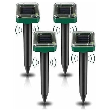 Solar-Maulwurfabwehr, 4 Stück, Solar-Ultraschall-Abwehr, Solar-Maulwurfabwehr, Ultraschall-Schlangenabwehr, IP65 wasserdichter Mäuseabwehr für den Außenbereich, Anti-Gopher, Schlange