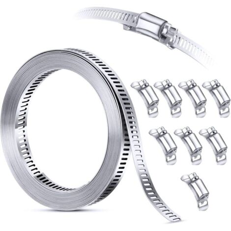 Schlauchschellen-Sortimentssatz aus Edelstahl 304, 3M-Sonderzuschnitt + 8 stärkere Befestigungselemente, großes verstellbares Schneckengetriebeband, Schraubschlauchschellen
