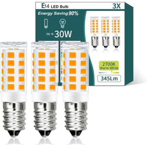 E14 LED-Glühbirne, warmweiß, 3 W, 345 lm, 2700 K, E14-Glühbirne ersetzt 30-W-Halogenlampen, kein Flimmern, Kühlschranklampe, nicht dimmbar, LED-Maisbirne für [Energieklasse E]