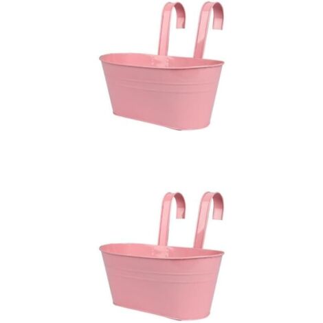 2er-Set Mehrzweck-Blumentopf zum Aufhängen in verschiedenen Regenbogenfarben, abnehmbare Balkon-Pflanzgefäße aus Eisen, rosa Hängegeländer, rosa, 2er-Set