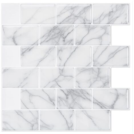 3D-Fliesen zum Abziehen und Aufkleben für Küchen-, Badezimmer- und Wohnzimmer-Backsplash, 12 x 12 Zoll, grauer Marmor, 10 Blätter