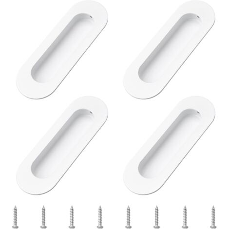 Set aus 4 eingelassenen Schrankgriffen, ovaler Knopf aus warmweißem Edelstahl mit Schrauben, Aufputzmontage, integrierter Griff für Schrankschubladen und Schiebetüren (1/5)