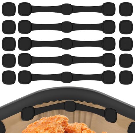 Set mit 5 magnetischen Silikonclips für Heißluftfritteusen, multifunktionales Zubehör für Backpapier, wiederverwendbar und verhindern Verbrennungen durch das Papier, leicht zu reinigen (schwarz) (1/5)