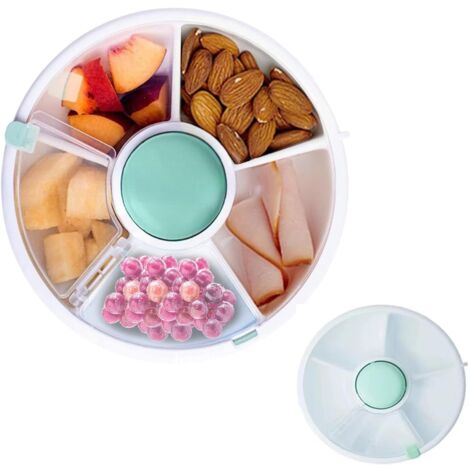 Drehbare Snackbox für Kinder mit Fächern, tragbarer Organizer für Melonenkerne und Süßigkeiten, Aufbewahrungsboxen für Kinder (grün)