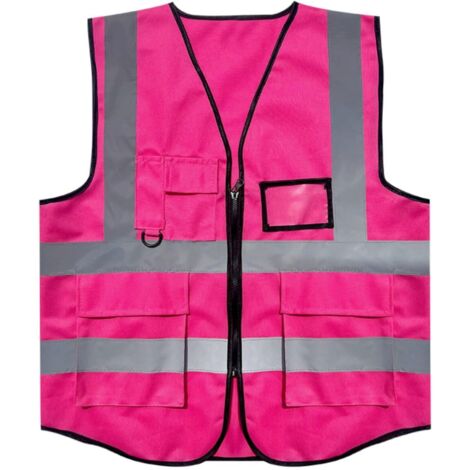 Sicherheitsweste in XL, pinkfarben, mit Taschen und Reißverschluss, gut sichtbare reflektierende Netzweste, Warnweste mit Reißverschluss (1/5)