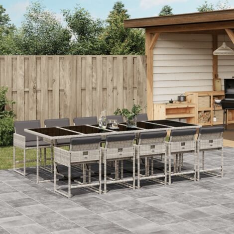 Ensemble à manger de jardin 11pcs avec coussins gris poly rotin vidaXL