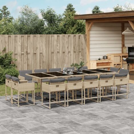 Ensemble à manger de jardin et coussins 15 pcs mélange beige vidaXL