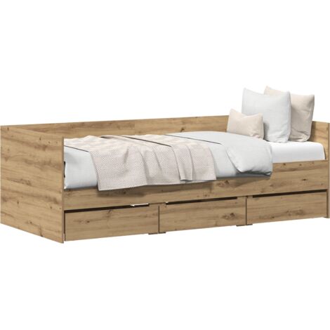 Vidaxl – Lit escamotable avec tiroirs chêne artisanal 90 x 200 cm – Bois d'ingénierie robuste – Rangement intégré – Assemblage requis (1/5)