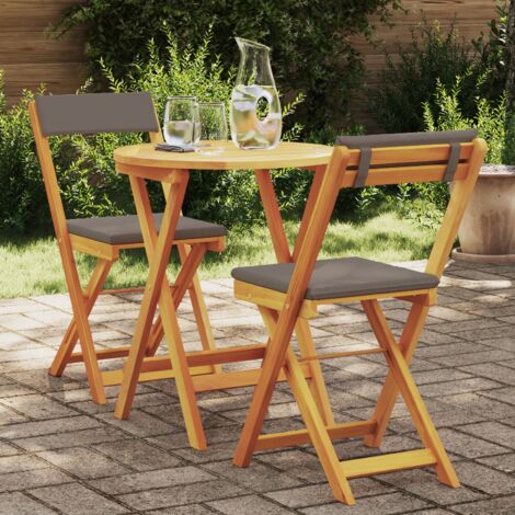 Ensemble Bistro Pliable 3 Pièces avec Coussins en Bois Massif Acacia vidaXL