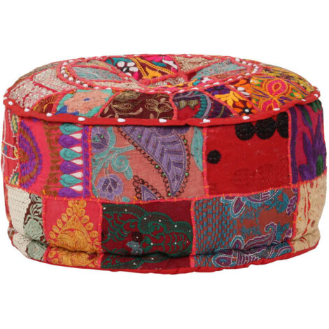 Vidaxl – Pouf rond en coton fait à la main 40 x 20 cm – Rembourré pour confort – Design patchwork vintage avec broderies exotiques