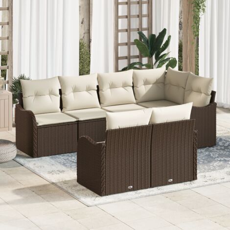 Ensemble de canapé de jardin 7 pièces, coussins marron en poly rotin vidaXL (1/5)