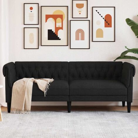 Vidaxl – Canapé Chesterfield 3 places noir en tissu polyester – Dossier profond et accoudoirs roulés – Dimensions 201,5 x 74,5 x 74,5 cm (1/5)