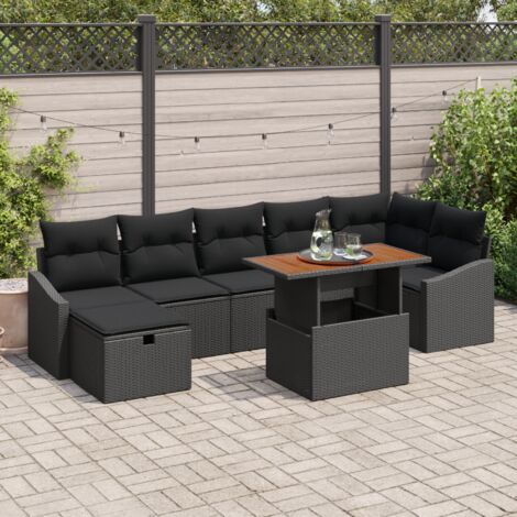 Canapé de jardin 8 pièces avec coussins noirs en rattan poly vidaXL (1/5)