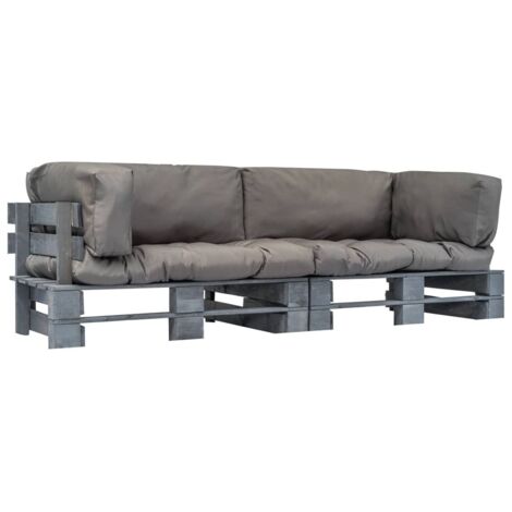 Canapés de jardin palette 2 pcs avec coussins gris Pinède vidaXL (1/5)
