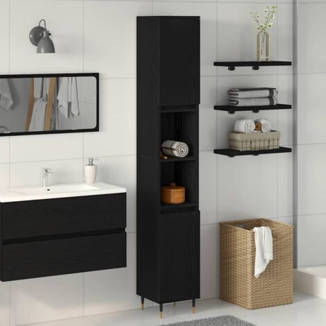 vidaXL  Bathroom Cabinet  Black Oak 30 x 30 x 190 cm Engineered Wood
