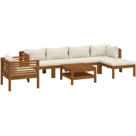 Vidaxl – Salon de jardin 7 pcs – Bois d'acacia massif avec finition à l'huile – Coussins crème amovibles – Table basse 65x65cm pour extérieur (1/10)
