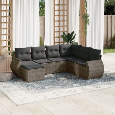 Salon de jardin avec coussins 7 pcs gris résine tressée vidaXL (1/5)