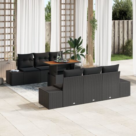 Canapé de Jardin 7 Pièces avec Coussins Noir Poly Rattan vidaXL (1/5)