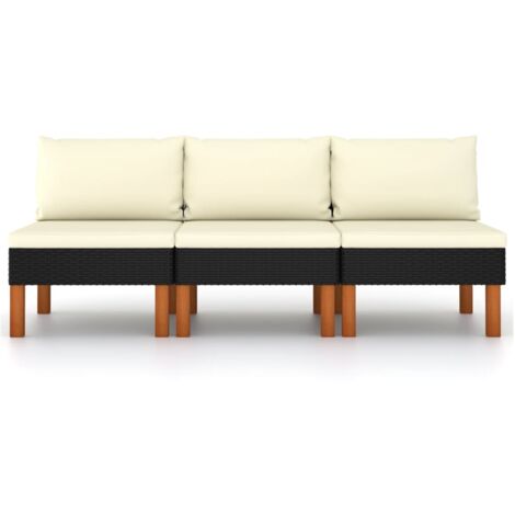 Vidaxl – Canapé de jardin 3 places en poly rotin et bois d'eucalyptus – Coussins amovibles et lavables – Résistant aux intempéries