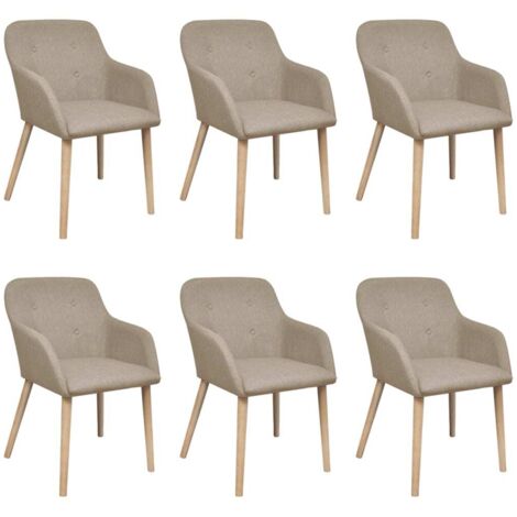 Vidaxl – Lot de 6 chaises à manger en tissu beige – Accoudoirs – Pieds en chêne massif – Confort optimal – Dimensions 52x57x76,5 cm (1/5)