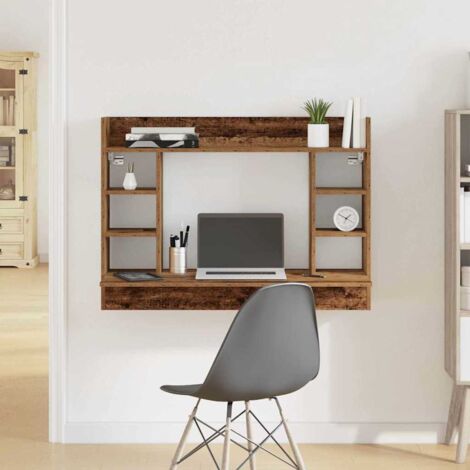 Vidaxl – Bureau mural bois ancien 105 x 48 x 75 cm – Bois d'ingénierie – Design modulable pour espaces réduits – Étagères intégrées