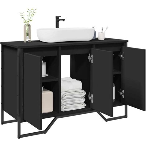 Vidaxl – Armoire lavabo salle de bain noir 91x35x60 cm – Bois d'ingénierie et métal – Fixation murale incluse – Grand espace de rangement