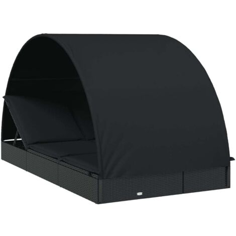Vidaxl – Transat 2 places noir avec toit rond – Dimensions 211x112x140 cm – Acier et résine tressée – Siège réglable pour confort optimal (1/7)
