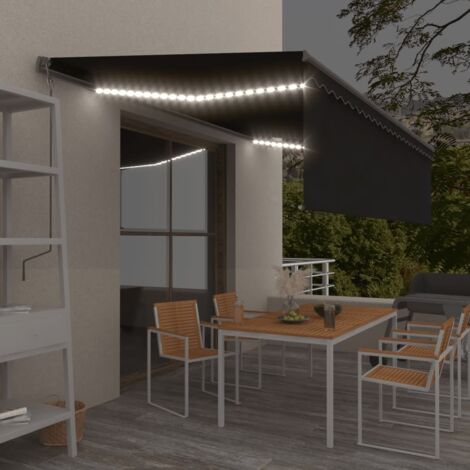 Auvent automatique store capteur de vent et LED 5x3m Anthracite vidaXL