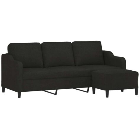 Vidaxl – Canapé droit 3 places avec repose-pieds noir 180 cm – Tissu polyester durable – Structure en métal et contreplaqué – Confort optimal (1/5)