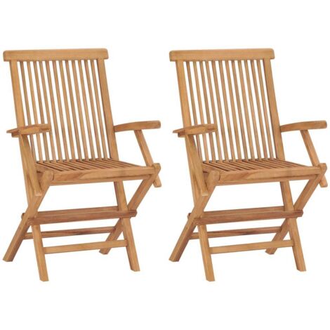 Vidaxl – Lot de 2 chaises de jardin pliables en teck massif – Dimensions 56 x 62 x 90 cm – Résistantes aux intempéries – Confort optimal (1/5)