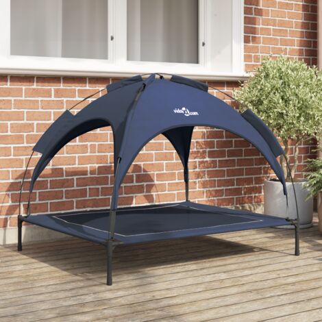 Lit pour chien surélevé avec toit amovible bleu marine XL en acier vidaXL (1/5)