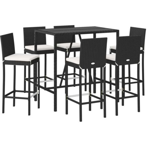 Ensemble de bar de jardin 7 pcs avec coussins noir poly rotin vidaXL