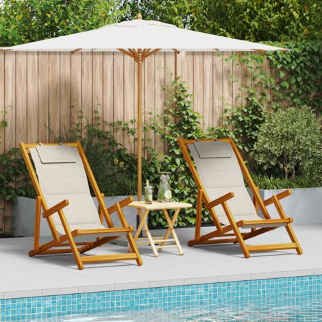 vidaXL  Beach Chair  with Cushion Folding 2 pcs Brown Solid Acacia Wood