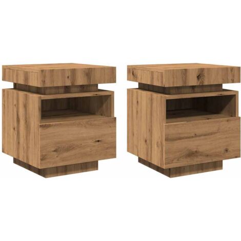 Vidaxl – Tables de chevet avec lumières LED 2 pcs – Bois d'ingénierie chêne artisanal – Dimensions 40x39x48,5 cm – Grand espace de rangement